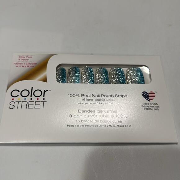 NWT Color Street "French Riviera" Blue Silver Glitter Nail Strips - Picture 2 of 4
